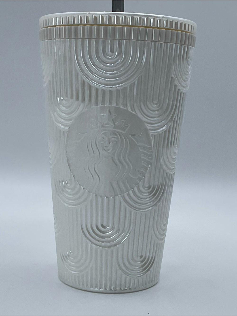 Starbucks 16oz White Pearl Geometric Cold Cup Tumbler 2022 with straw